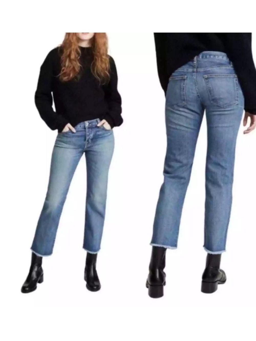 Nili Lotan Boyfriend Jeans Tribeca Wash Cotton Stretch Cropped Straight 29 USA - Picture 3 of 16